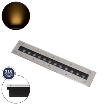 GLOBOSTAR® UNDERGROUNDREMVI 90192 Χωνευτή Μπάρα Φωτισμού Wall Washer LED 12W 1320lm 10° DC 24V Αδιάβροχο IP68 Θερμό Λευκό 2700K Dimmable - Bridgelux SMD Chip - Ανοξείδωτο Ατσάλι SS316 - Μ50 x Π7.4 x Υ7cm / Q48.5 x 7.5cm - 3 Χρόνια Εγγύηση