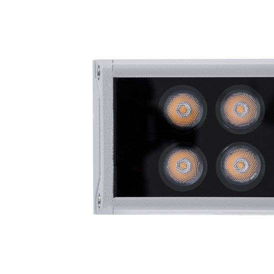 GloboStar® WASHER-GAIA 90215 Μπάρα Φωτισμού Wall Washer LED 144W 12960lm 10° DC 24V Αδιάβροχο IP67 L100 x W7.3 x H4.3cm Θερμό Λευκό 2700K - Ασημί - 3 Years Warranty