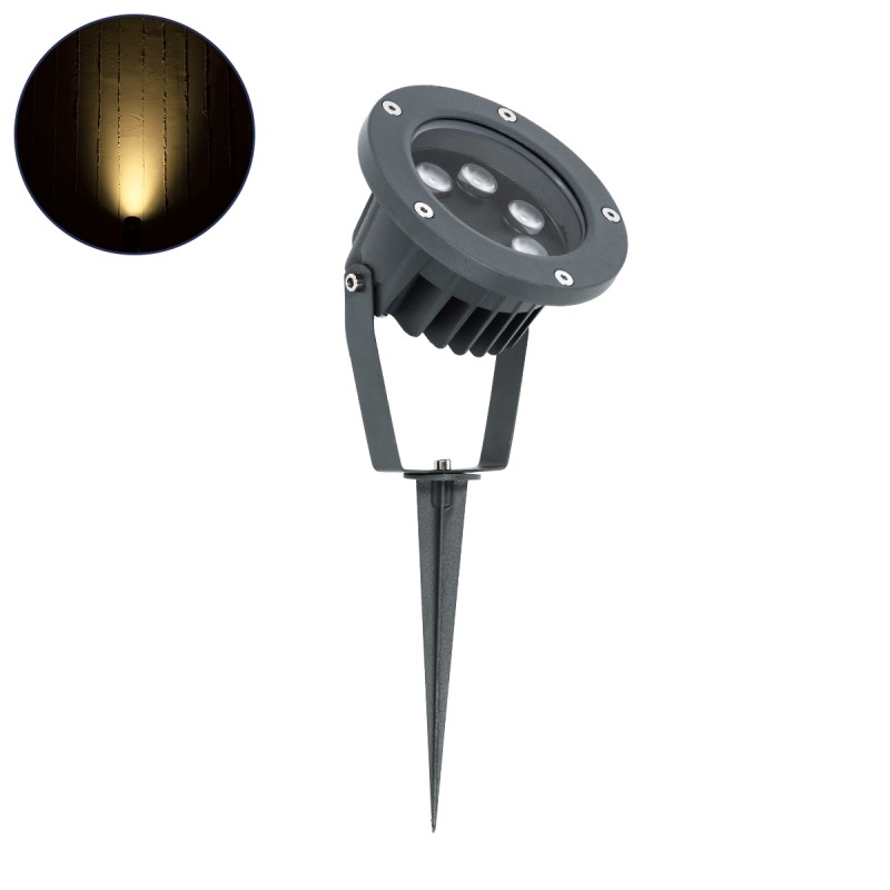 GLOBOSTAR® TREELIGHT-TZINA 90354 Σποτ Φωτισμού για Φυτά - Δέντρα με Βάση Κήπου / Καρφωτό LED 6W 660lm 10° DC 24V Αδιάβροχο IP65 Θερμό Λευκό 2700K Dimmable - Γκρι Ανθρακί - Μ14 x Π12.5 x Υ12.5cm - 3 Χρόνια Εγγύηση