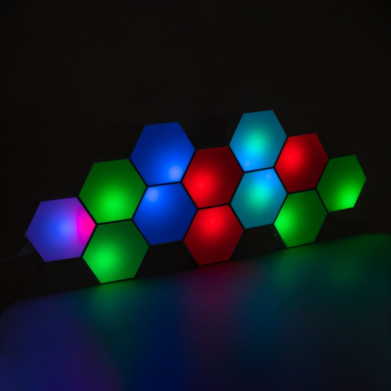 GloboStar® DIGIOCTA 90449 Σετ 12 Ψηφιακων LED RGB Φωτιστικών Κυψελών με Ψηφιακό Controller με WiFi Smart APP & Ασύρματο Χειριστήριο RF 2.4Ghz - LED SMD 5050 18W/Σετ 168PIXEL/Σετ 1440lm/Σετ 120° DC 5V με USB 2.0 IP20 Πολύχρωμο RGB - Dimmable - Μ10.5 x