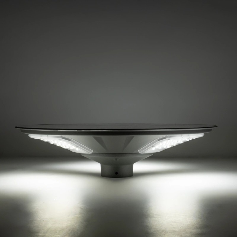 GLOBOSTAR® PARK 90500 Φωτιστικό Κεφαλής Post Top Πλατείας/Πάρκου LED 25W 2000lm 120° με Ενσωματωμένο Φωτοβολταϊκό Panel 6V 20W & Επαναφορτιζόμενη Μπαταρία Li-ion 3.2V 25000mAh με Αισθητήρα Ημέρας-Νύχτας Αδιάβροχο IP65 Ψυχρό Λευκό 6000K - Γκρι Ανθρακί