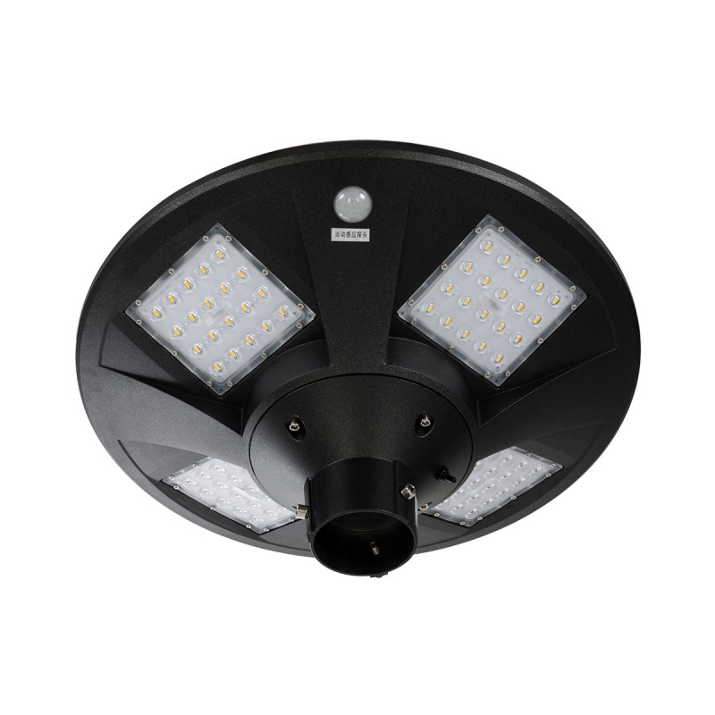 GloboStar® PARK 90501 Αυτόνομο Αδιάβροχο IP67 Ηλιακό Φωτοβολταϊκό Φωτιστικό Στύλου / Κολώνας Πλατείας LED 25W με Ανιχνευτή Κίνησης, Αισθητήρα Νυχτός και Ασύρματο Χειριστήριο Θερμό Λευκό 2700K Φ50 x Υ20cm