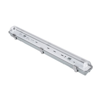 GLOBOSTAR® VIGAS 90610 Γραμμικό Βιομηχανικό Φωτιστικό Σκαφάκι Tri-Proof με Μεταλλικά Clips για 1 x Λάμπα T8 G13 60cm Τύπου Φθορίου LED Τροφοδοσίας Ενός Άκρου 120° AC 220-240V Αδιάβροχο IP65 - Γκρι με Διάφανο Κάλυμμα Πλαστικό PC - Μ66 x Π8 x Υ8cm