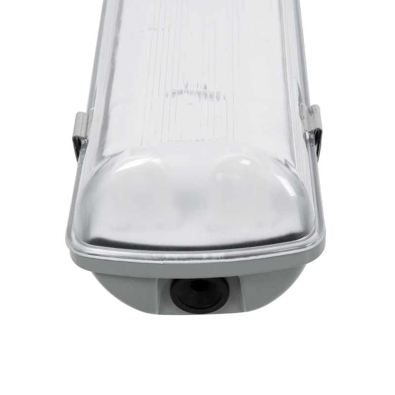 GloboStar® 90613 120cm Tri-Proof Πλαστικό PC Σκαφάκι με Μεταλλικά Clips για 2 x Λάμπες T8 Τύπου Φθορίου LED Τροφοδοσίας Ενός Άκρου Αδιάβροχο IP65