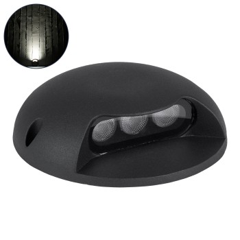 GLOBOSTAR® STEPLUNA 90617 Φωτιστικό Σκαλοπατιού / Διαδρόμου LED 3W 345lm 10° DC 24V Αδιάβροχο IP65 Φυσικό Λευκό 4500K Dimmable - Bridgelux SMD Chip - Μαύρο Ματ - Μ12 x Π12 x Υ3cm - 3 Χρόνια Εγγύηση