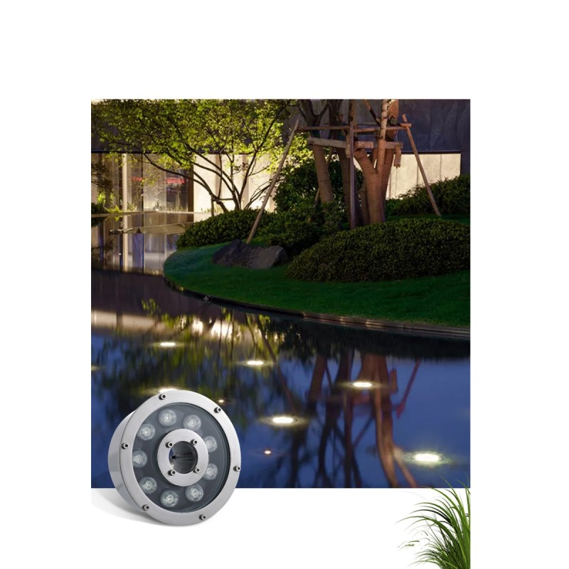 GloboStar® UNDERWATER-FINA 90674 Υποβρύχιο Φωτιστικό Σποτ Ειδικό για Σιντριβάνια LED 9W 990lm 30° DC 24V Αδιάβροχο IP68 Φ16 x Υ8cm Θερμό Λευκό 3000K - Ανοξείδωτο Ατσάλι - 3 Years Warranty