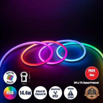 GLOBOSTAR® NEONIO 90755 Ψηφιακή Pixel Addressable Ταινία Neon Flex LED 14.4W/m 864lm/m 180° DC 12V Αδιάβροχο IP65 60 x SMD5050 Chip/m 20 x Pixel/m Πολύχρωμο RGB Dimmable SPI/TTL Protocol IC SM16703P/WS2811/WS2812 - Μ1000 x Π1 x Υ2.3cm - Ρολό 10 Μέτρων - 3