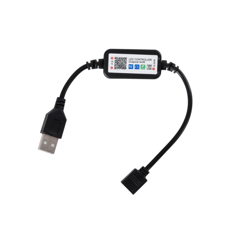 GloboStar® DIGISTRIP 90759 Set RGB Strip - Σετ Ταινίας 5 Μέτρων με Controller & Bluetooth Mobile APP - LED SMD 5050 36W/5m 150LED/5m 2880lm/m 120° DC 5V με USB 2.0 & Bluetooth Mobile APP IP20 Πολύχρωμο RGB - Dimmable - Μαύρο Σώμα - Μ500 x Π1 x Υ0.