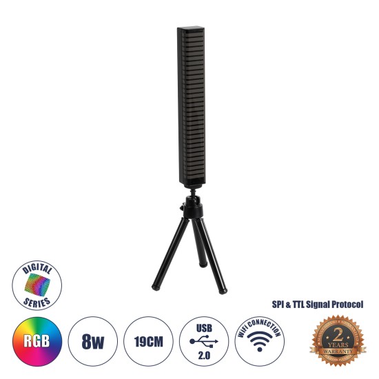 GloboStar® DIGICOLUMN 90761 Επιτραπέζιο Φωτιστικό Πορτατίφ με Ηχομπάρα LED 8W 640lm 90° DC 5V IP20 RGB Dimmable Μαύρο Πλαστικό με Μαύρο Αλουμίνιο - Μ2.3 x Π2.5 x Υ19cm - 2 Χρόνια Εγγύηση GloboStar® DIGICOLUMN 90761 Μοντέρνο Επιτραπέζιο Φωτιστικό Γραφείου WiFi Digital Pixel Rhythm Music Bar LED 8W 640lm 90° DC 5V με USB 2.0 & WiFi Mobile APP IP20 - Εναλλαγή Φωτισμού μέσω WiFi Εφαρμογής - Πολύχρωμο RGB - Dimmable - Μαύρο - Μ2.3 x Π2.5 x