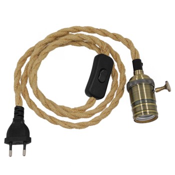 GLOBOSTAR® WHIP 91041 Μοντέρνο DIY Φωτιστικό με Πλεκτό Καλώδιο, Ντουί 1 x E27, Διακόπτη On/Off & Πρίζα AC 220-240V IP20 - Μπεζ & Μπρούτζινο - Μ150 x Π5.8 x Υ5.8cm