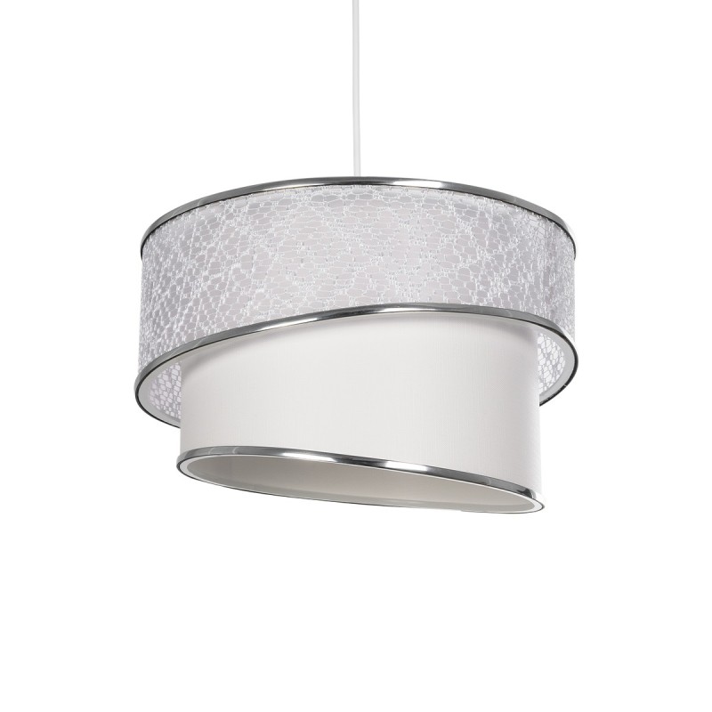 GloboStar® SONIA 203-0115 Μοντέρνο Κρεμαστό Φωτιστικό Καπέλο Μονόφωτο 1 x E27 IP20 Λευκό Ύφασμα με Ασημί Λεπτομέρεια -Μ30 x Π30 x Υ90 cm