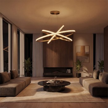 kelvo® DIAMOND KLV-101-0242-V2 Κρεμαστό Φωτιστικό Οροφής LED 150W 15000lm 180° AC 220-240V IP20 Ρυθμιζόμενο Λευκό CCT με Χειριστήριο από 2700K έως 6000K Dimmable - Lumileds SMD Chip - Χρυσό Πλατίνα - Μ100 x Π100 x Υ100cm - 3 Χρόνια Εγγύηση