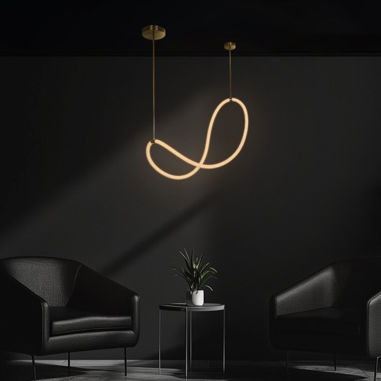 kelvo® GLOW 61667 Μοντέρνο Κρεμαστό Φωτιστικό Οροφής LED 34W 3400lm 360° AC 220-240V IP20 Ρυθμιζόμενο Λευκό CCT με Χειριστήριο από 2700K έως 6000K Dimmable - Lumileds SMD Chip - Χρυσό Πλατίνα & Λευκό Νήμα - Μ120 x Π120 x Υ60cm - 3 Χρόνια Εγγύηση
