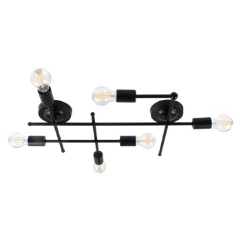 GLOBOSTAR® PIPING 00664-1 Vintage Φωτιστικό Οροφής με Ντουί 6 x E27 AC 220-240V IP20 - Μαύρο - Μ66 x Π9.5 x Υ49cm
