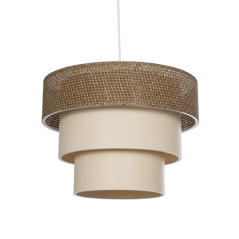 GloboStar® LEVEL 203-0172 Μοντέρνο Κρεμαστό Φωτιστικό Καπέλο Μονόφωτο 1 x E27 IP20 Σκούρο Καφέ & Λευκό Ύφασμα - Μ38 x Π38 x Υ95cm