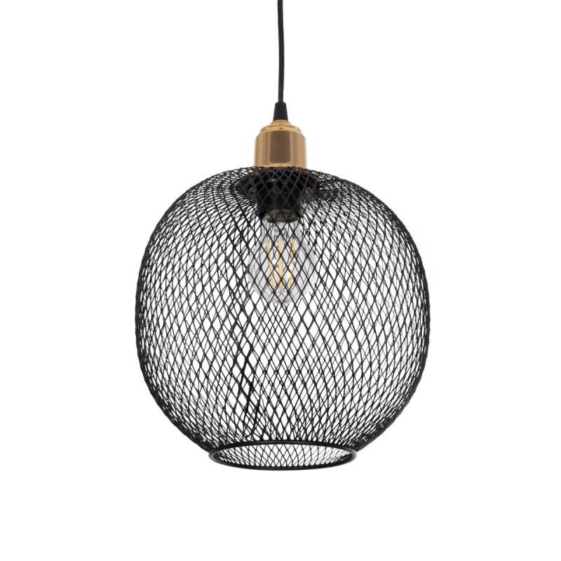 GloboStar® SOLUX 201-0019 Μοντέρνο Κρεμαστό Φωτιστικό Πλέγμα Μονόφωτο 1 x E27 IP20 Μαύρο & Χάλκινο Μέταλλο - Μ26 x Π26 x Υ70cm