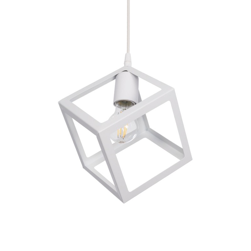 GloboStar® DISE 201-0052 Μοντέρνο Κρεμαστό Φωτιστικό Κύβος Μονόφωτο 1 x E27 IP20 Λευκό Μέταλλο - Μ18 x Π18 x Υ68cm