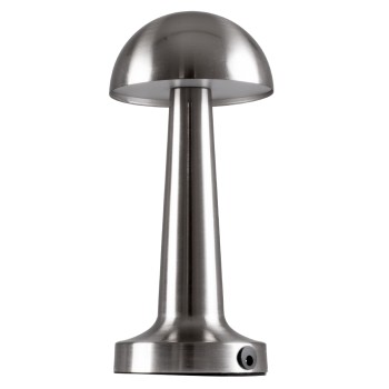 GloboStar® COCO 76510 Επαναφορτιζόμενο Επιτραπέζιο Φωτιστικό Πορτατίφ LED 1.5W 105lm 120° DC 5V IP44 Θερμό Λευκό 2700K Dimmable Ασημί Αλουμίνιο - Μ10 x Π10 x Υ22cm - 2 Xρόνια Εγγύηση