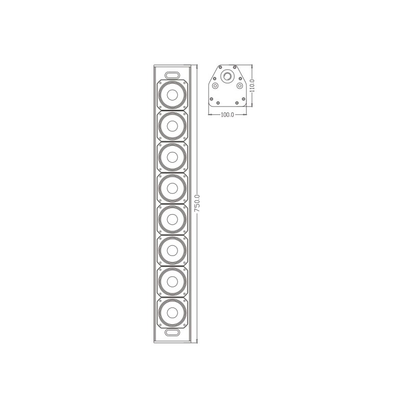 GloboStar® FDB K803 98024 PA Speaker - Παθητικό Ηχείο Column Κολωνάτο Επιτοίχιο & Επιδαπέδιο 8Ω - 200W RMS (800W Peak) - 8 x 3 Inches Mid & HF - IP20 - Μαύρο - Μ10 x Π11 x Υ75cm - Ζεύγος