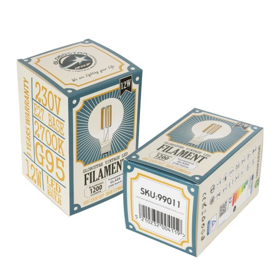 GloboStar® 99011 Λάμπα LED Long Filament E27 G95 Γλόμπος 12W 1200lm 360° AC 220-240V IP20 Φ9.5 x Υ13.5cm Θερμό Λευκό 2700K με Διάφανο Γυαλί - Dimmable - 3 Years Warranty GloboStar® 99011 Λάμπα LED Long Filament E27 G95 Γλόμπος 12W 1200lm 360° AC 220-240V IP20 Φ9.5 x Υ13.5cm Θερμό Λευκό 2700K με Διάφανο Γυαλί - Dimmable - 3 Years Warranty