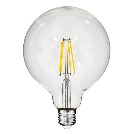 GloboStar® 99013 Λάμπα LED Long Filament E27 G125 Γλόμπος 8W 800lm 360° AC 220-240V IP20 Φ12.5 x Υ18cm Θερμό Λευκό 2700K με Διάφανο Γυαλί - Dimmable - 3 Years Warranty
