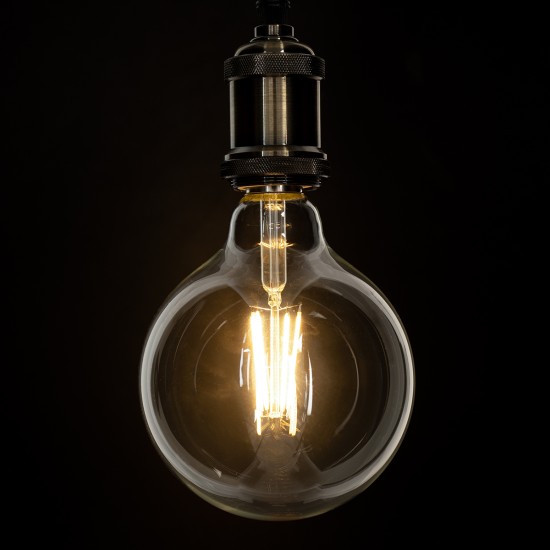 GloboStar® 99013 Λάμπα LED Long Filament E27 G125 Γλόμπος 8W 800lm 360° AC 220-240V IP20 Φ12.5 x Υ18cm Θερμό Λευκό 2700K με Διάφανο Γυαλί - Dimmable - 3 Years Warranty