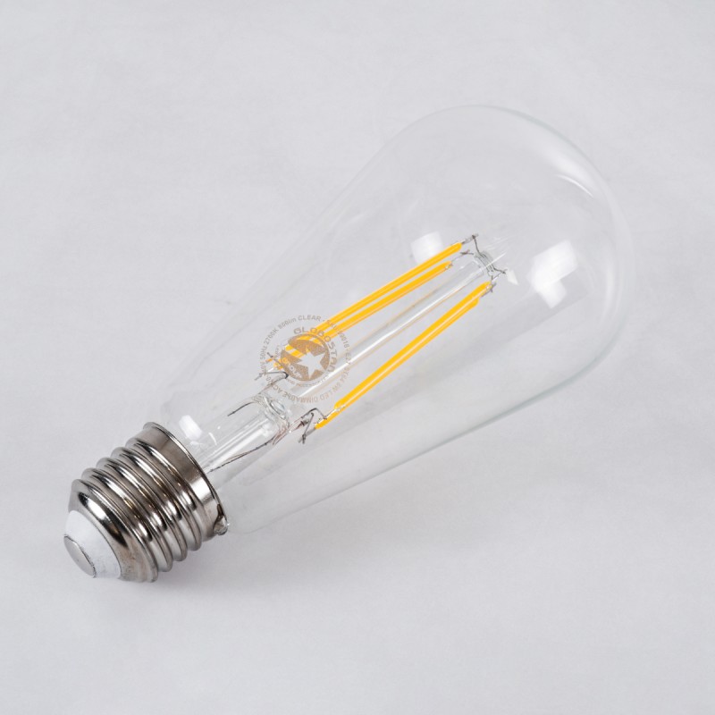 GloboStar® 99016 Λάμπα LED Long Filament E27 ST64 Αχλάδι 8W 800lm 360° AC 220-240V IP20 Φ6.4 x Υ14cm Θερμό Λευκό 2700K με Διάφανο Γυαλί - Dimmable - 3 Years Warranty
