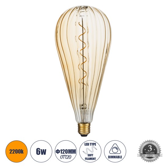 GloboStar® 99024 Λάμπα LED Soft S Spiral Filament E27 OT120 ZEPPELIN Γλόμπος 6W 420lm 360° AC 220-240V IP20 Φ12 x Υ46cm Ultra Θερμό Λευκό 2200K με Μελί Γυαλί - Dimmable - 3 Years Warranty GloboStar® 99024 Λάμπα LED Soft S Spiral Filament E27 OT120 ZEPPELIN Γλόμπος 6W 420lm 360° AC 220-240V IP20 Φ12 x Υ46cm Ultra Θερμό Λευκό 2200K με Μελί Γυαλί - Dimmable - 3 Years Warranty