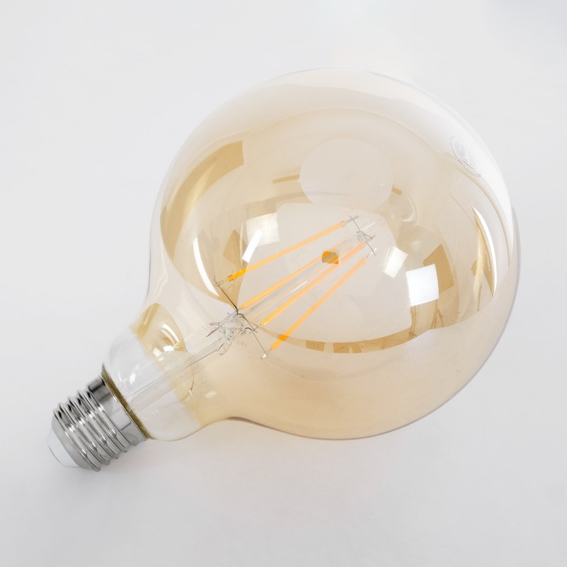 GloboStar® 99043 Λάμπα LED Long Filament E27 G125 Γλόμπος 8W 720lm 360° AC 220-240V IP20 Φ12.5 x Υ18cm Ultra Θερμό Λευκό 2200 K με Μελί Γυαλί Dimmable - 3 Χρόνια Εγγύηση