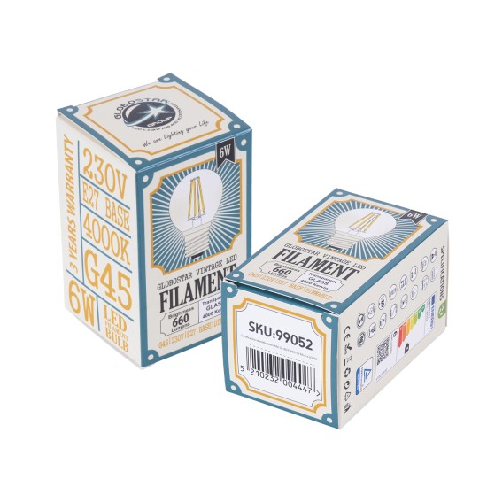 GloboStar® 99052 Λάμπα LED Long Filament E27 G45 Γλομπάκι 6W 660lm 360° AC 220-240V IP20 Φ4.5 x Υ7.5cm Φυσικό Λευκό 4000K με Διάφανο Γυαλί - Dimmable - 3 Years Warranty GloboStar® 99052 Λάμπα LED Long Filament E27 G45 Γλομπάκι 6W 660lm 360° AC 220-240V IP20 Φ4.5 x Υ7.5cm Φυσικό Λευκό 4000K με Διάφανο Γυαλί - Dimmable - 3 Years Warranty
