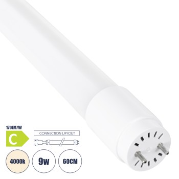 GLOBOSTAR® TUBOR 99100 Λάμπα T8 G13 Τύπου Φθορίου 60cm LED 9W 1530lm 300° AC 220-240V IP20 Φυσικό Λευκό 4500K - Lumileds SMD Chip - Λευκό Γαλακτερό - Μ2.6 x Π2.6 x Υ60cm - 3 Χρόνια Εγγύηση