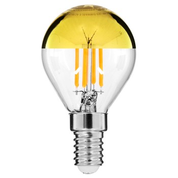 GLOBOSTAR® SPHERE 99105 Λάμπα E14 G45 LED 4W 420lm 320° AC 220-240V IP20 Ultra Θερμό Λευκό 2200K Dimmable - Filament Chip - Διάφανο με Χρυσό Ανεστραμμένο Καθρέπτη - Μ4.5 x Π4.5 x Υ8.1cm - 3 Χρόνια Εγγύηση