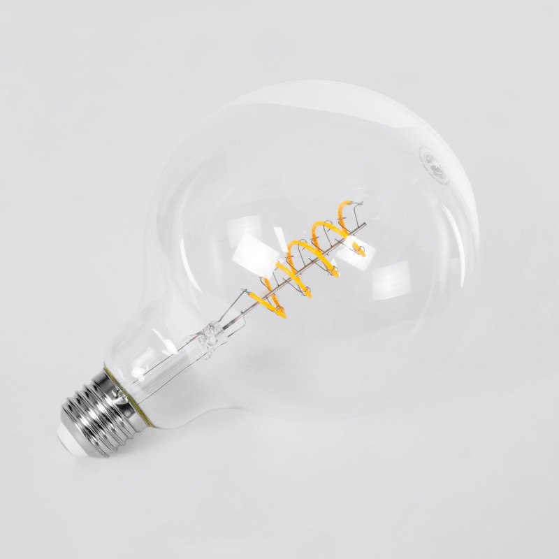 GloboStar® 99137 Λάμπα LED  Soft S Spiral Filament E27 G125 Γλόμπος 4W 300lm 360° AC 220-240V IP20 Φ12.5 x Υ18cm Θερμό Λευκό 2700K με Διάφανο Γυαλί Dimmable - 3 Χρόνια Εγγύηση