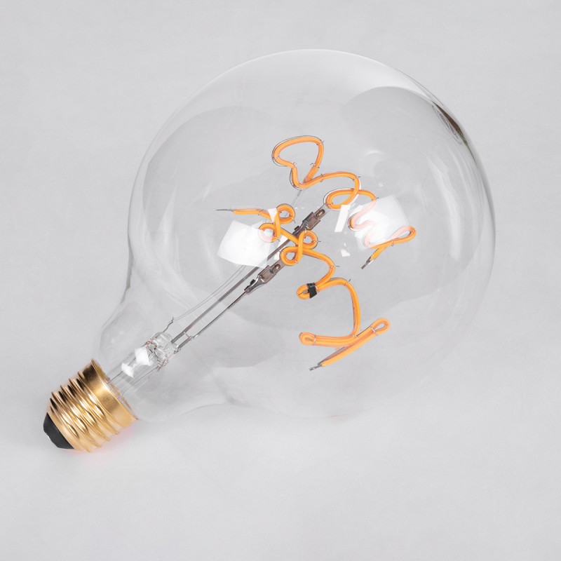 GloboStar® 99257 Λάμπα LED Ultra Thin Soft S Spiral Letter Filament E27 G125 KISS ME Γλόμπος 4W 340lm 360° AC 220-240V IP20 Φ12.5 x Υ18cm Ultra Θερμό Λευκό 2200K με Διάφανο Γυαλί - Dimmable - 3 Χρόνια Εγγύηση