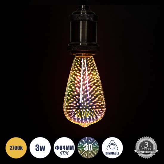 GloboStar® 99272 Λάμπα LED Long Filament E27 ST64 Αχλάδι 3D Galaxy Effect 3W 201lm 360° AC 220-240V IP20 Φ6.4 x Υ14cm Θερμό Λευκό 2700K με Galaxy Mirror Γυαλί - Dimmable - 3 Years Warranty GloboStar® 99272 Λάμπα LED Long Filament E27 ST64 Αχλάδι 3D Galaxy Effect 3W 201lm 360° AC 220-240V IP20 Φ6.4 x Υ14cm Θερμό Λευκό 2700K με Galaxy Mirror Γυαλί - Dimmable - 3 Years Warranty