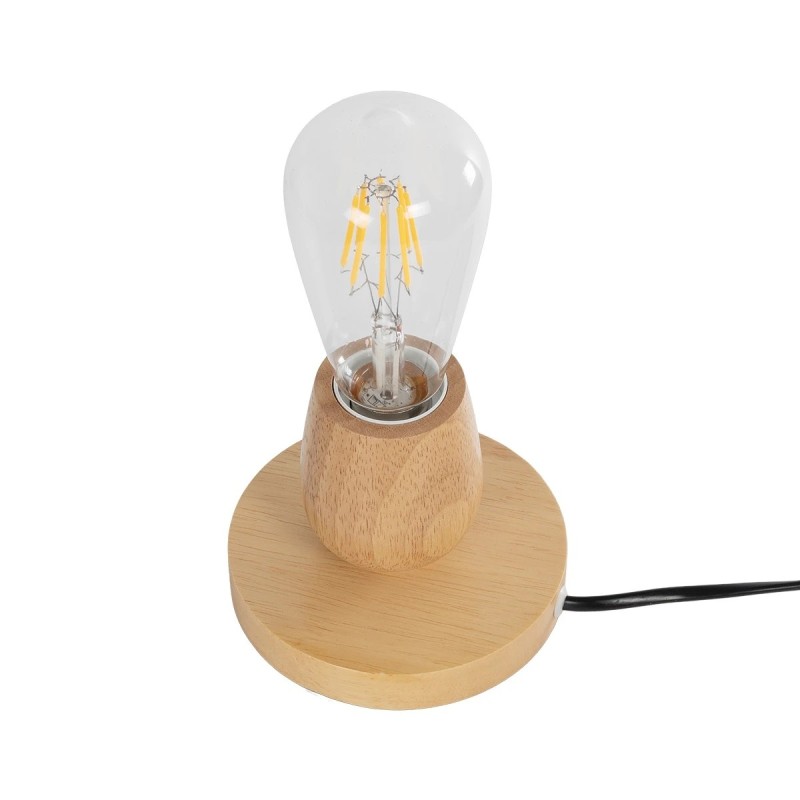 GloboStar® Round 99402 Μοντέρνο Ξύλινο Επιτραπέζιο Φωτιστικό Πορτατίφ Λαμπατέρ με Ντουί E27 Μονόφωτο Στρόγγυλο Μπεζ - Φυσικός Άχρωμος Δρυς με 1.8m καλώδιο και διακόπτη Φ12 x Υ10cm