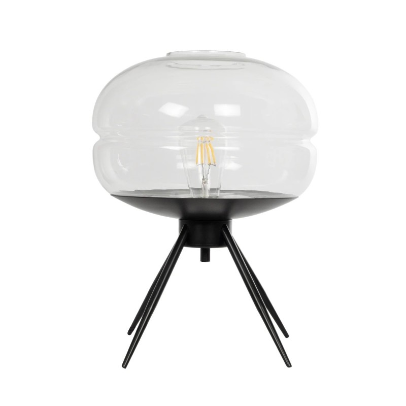 GLOBOSTAR® JAVAN 999-0036 Μοντέρνο Επιτραπέζιο Φωτιστικό Πορτατίφ με Ντουί 1 x E27 AC 220-240V IP20 - Διάφανο & Μαύρο - Μ30 x Π30 x Υ40cm