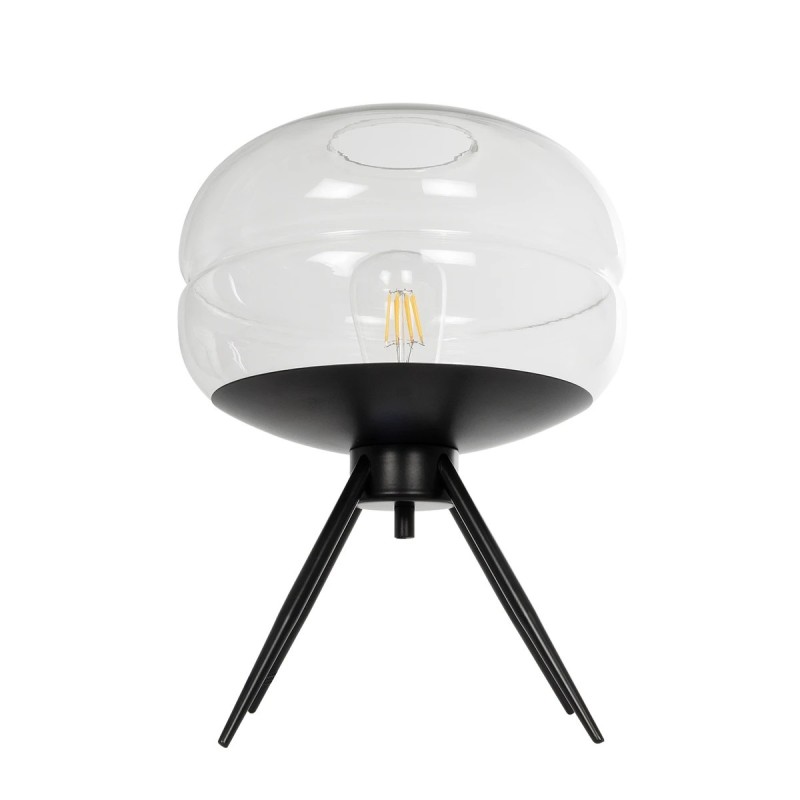 GLOBOSTAR® JAVAN 999-0036 Μοντέρνο Επιτραπέζιο Φωτιστικό Πορτατίφ με Ντουί 1 x E27 AC 220-240V IP20 - Διάφανο & Μαύρο - Μ30 x Π30 x Υ40cm
