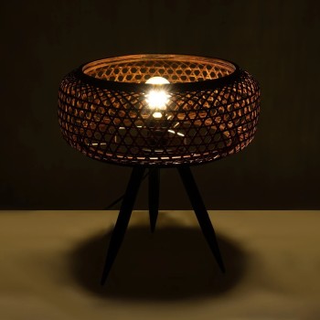 GLOBOSTAR® ZORION 999-0040 Vintage Επιτραπέζιο Φωτιστικό Πορτατίφ με Ντουί 1 x E27 AC 220-240V IP20 - Καφέ & Μαύρο - Μ40 x Π40 x Υ43.5cm