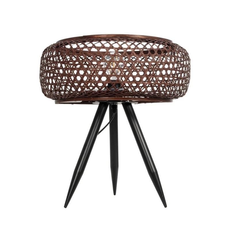 GloboStar® ZORION 999-0040 Vintage Επιτραπέζιο Φωτιστικό Πορτατίφ Μονόφωτο 1 x E27 IP20 Καφέ Ξύλο με Μαύρο Μέταλλο - Μ40 x Π40 x Υ43.5cm