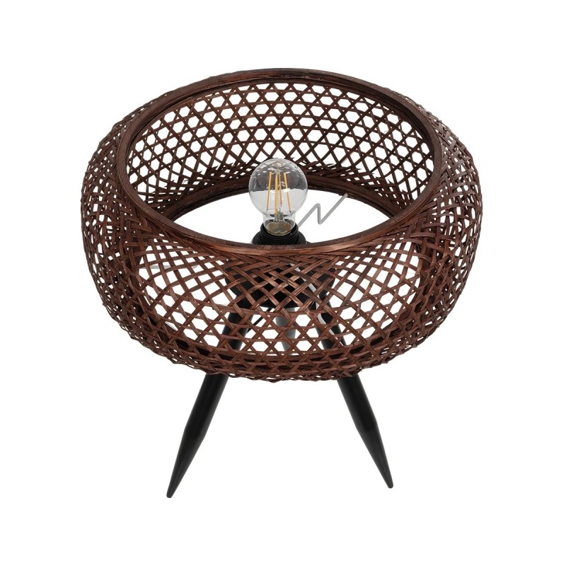 GloboStar® ZORION 999-0040 Vintage Επιτραπέζιο Φωτιστικό Πορτατίφ Μονόφωτο 1 x E27 IP20 Καφέ Ξύλο με Μαύρο Μέταλλο - Μ40 x Π40 x Υ43.5cm