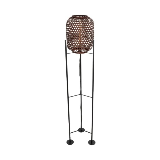 GloboStar® CURACAO 999-0041 Μοντέρνο Επιδαπέδιο Φωτιστικό Μονόφωτο 1 x E27 IP20 Μαύρο Μέταλλο με Καφέ Ξύλο - Μ30 x Π30 x Υ165cm