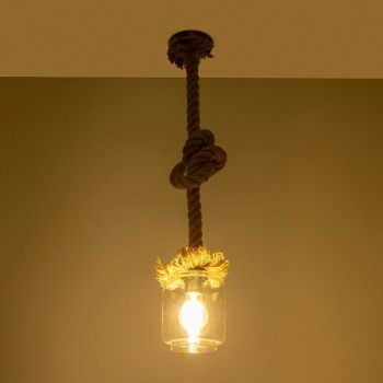 GLOBOSTAR® JAM 999-0116 Vintage Κρεμαστό Φωτιστικό Οροφής με Ντουί 1 x E27 AC 220-240V IP20 - Διάφανο & Μπεζ - Μ13 x Π13 x Υ125cm