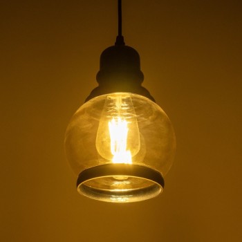 GLOBOSTAR® OLIVER 999-0186 Vintage Κρεμαστό Φωτιστικό Οροφής με Ντουί 1 x E27 AC 220-240V IP20 - Μελί & Μαύρο - Μ16 x Π16 x Υ25cm