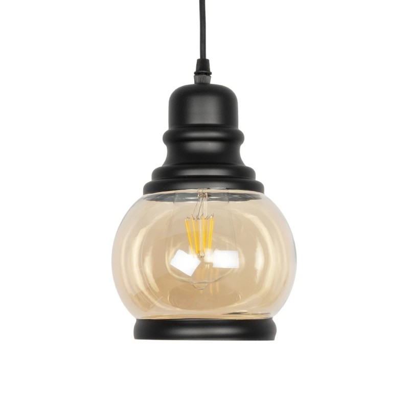 GLOBOSTAR® OLIVER 999-0186 Vintage Κρεμαστό Φωτιστικό Οροφής με Ντουί 1 x E27 AC 220-240V IP20 - Μελί & Μαύρο - Μ16 x Π16 x Υ25cm