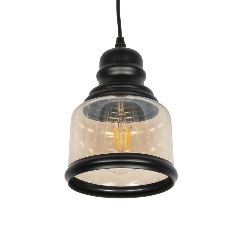 GLOBOSTAR® OLIVER 999-0187 Vintage Κρεμαστό Φωτιστικό Οροφής με Ντουί 1 x E27 AC 220-240V IP20 - Μελί & Μαύρο - Μ15 x Π15 x Υ21.5cm