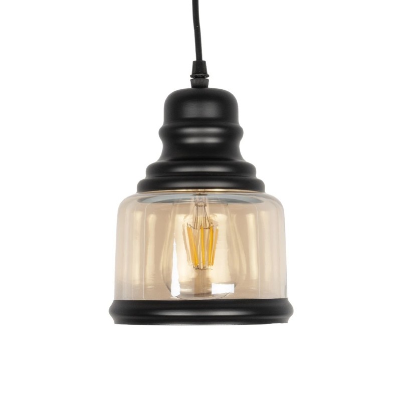 GLOBOSTAR® OLIVER 999-0187 Vintage Κρεμαστό Φωτιστικό Οροφής με Ντουί 1 x E27 AC 220-240V IP20 - Μελί & Μαύρο - Μ15 x Π15 x Υ21.5cm