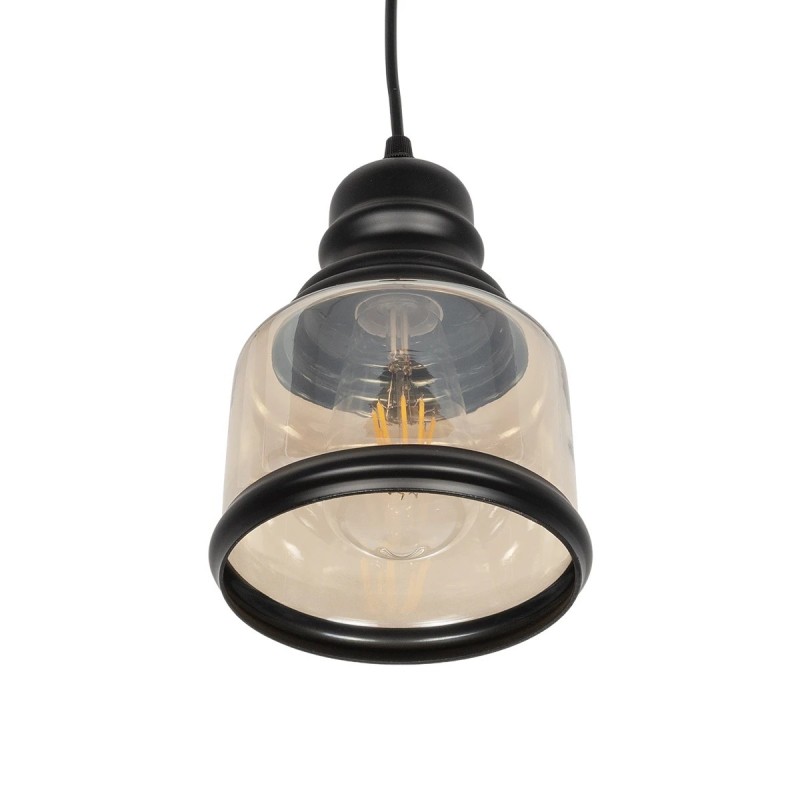 GLOBOSTAR® OLIVER 999-0187 Vintage Κρεμαστό Φωτιστικό Οροφής με Ντουί 1 x E27 AC 220-240V IP20 - Μελί & Μαύρο - Μ15 x Π15 x Υ21.5cm