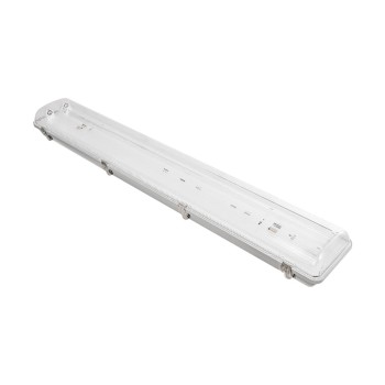 GLOBOSTAR® VIGAS 999-0250 Γραμμικό Βιομηχανικό Φωτιστικό Σκαφάκι Tri-Proof με Μεταλλικά Clips για 2 x Λάμπες T8 G13 90cm Τύπου Φθορίου LED Τροφοδοσίας Ενός Άκρου 120° AC 220-240V Αδιάβροχο IP65 - Γκρι με Διάφανο Κάλυμμα Πλαστικό PC - Μ100 x Π15 x Υ10cm