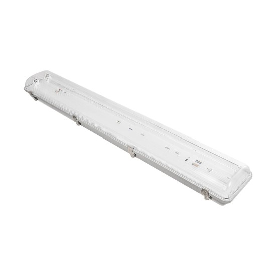 GLOBOSTAR® VIGAS 999-0250 Γραμμικό Βιομηχανικό Φωτιστικό Σκαφάκι Tri-Proof με Μεταλλικά Clips για 2 x Λάμπες T8 G13 90cm Τύπου Φθορίου LED Τροφοδοσίας Ενός Άκρου 120° AC 220-240V Αδιάβροχο IP65 - Γκρι με Διάφανο Κάλυμμα Πλαστικό PC - Μ100 x Π15 x Υ10cm
